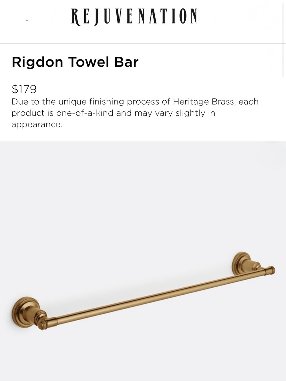 REJUVENATION Heritage Brass 24 inch Rigdon Towel Bar